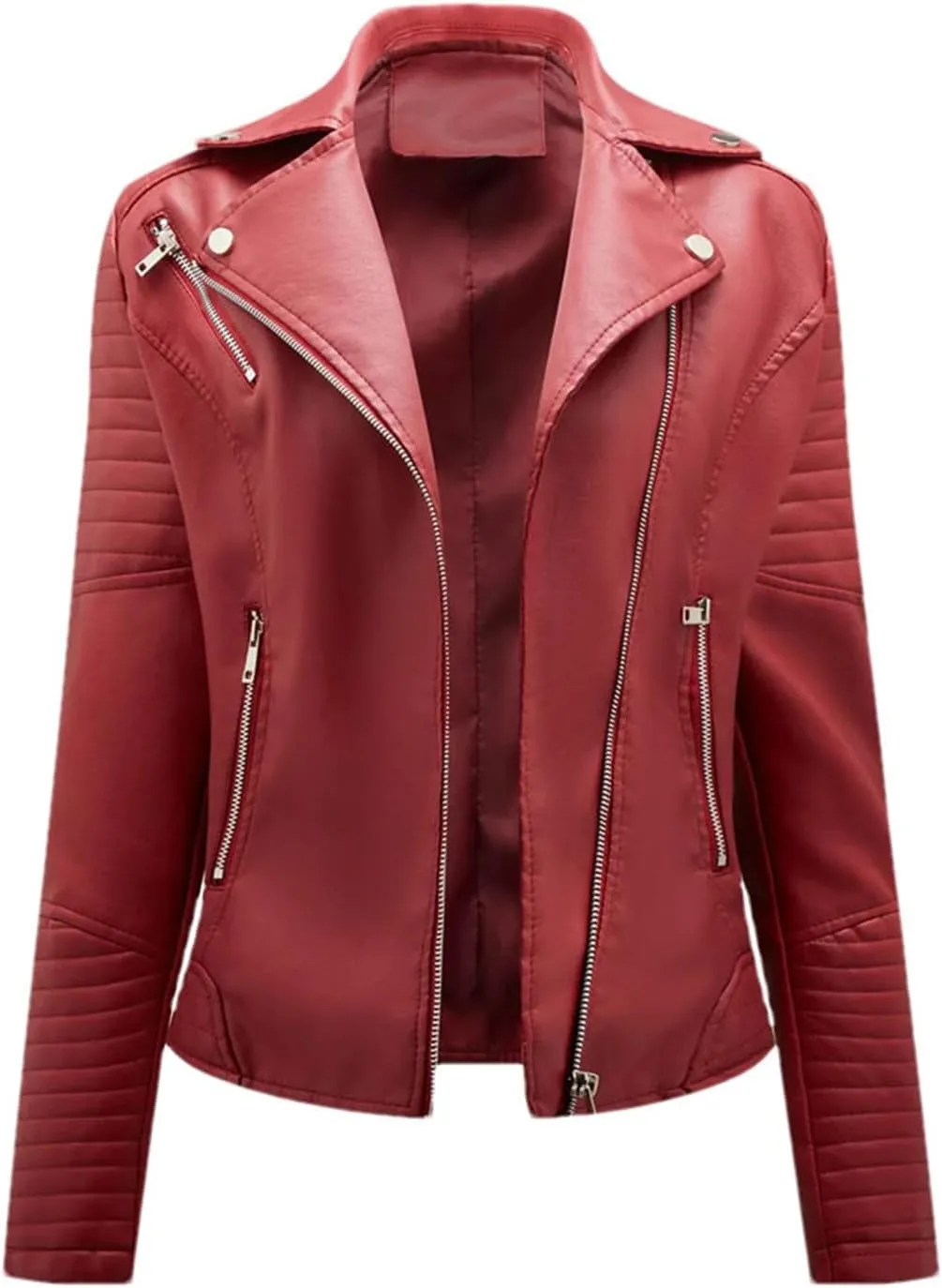 Women Faux Leather Jacket Moto Biker Zipper Jacket Spring Autumn Motorcycle Coat Red Black Yellow Brown Coat