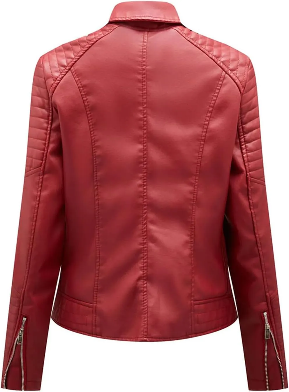 Women Faux Leather Jacket Moto Biker Zipper Jacket Spring Autumn Motorcycle Coat Red Black Yellow Brown Coat