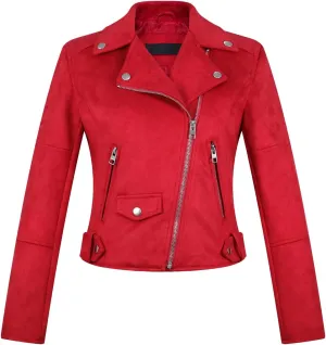 Women Faux Leather Motorcycle Jackets Casual Zipper Cropped Coat Bomber Biker Moto Jackets Outwear