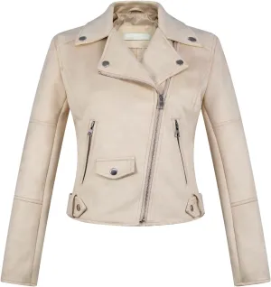 Women Faux Leather Motorcycle Jackets Casual Zipper Cropped Coat Bomber Biker Moto Jackets Outwear