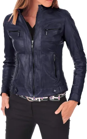 Women Leather Jacket Biker Motorcycle Genuine Lambskin Outerwear