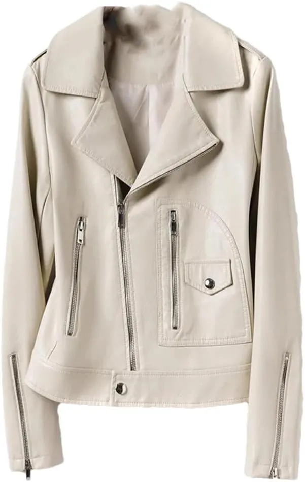 Women Moto Biker Sheep Leather Jackets Short Diagonal Zipper Real Split Sheepskin Jackets Coats