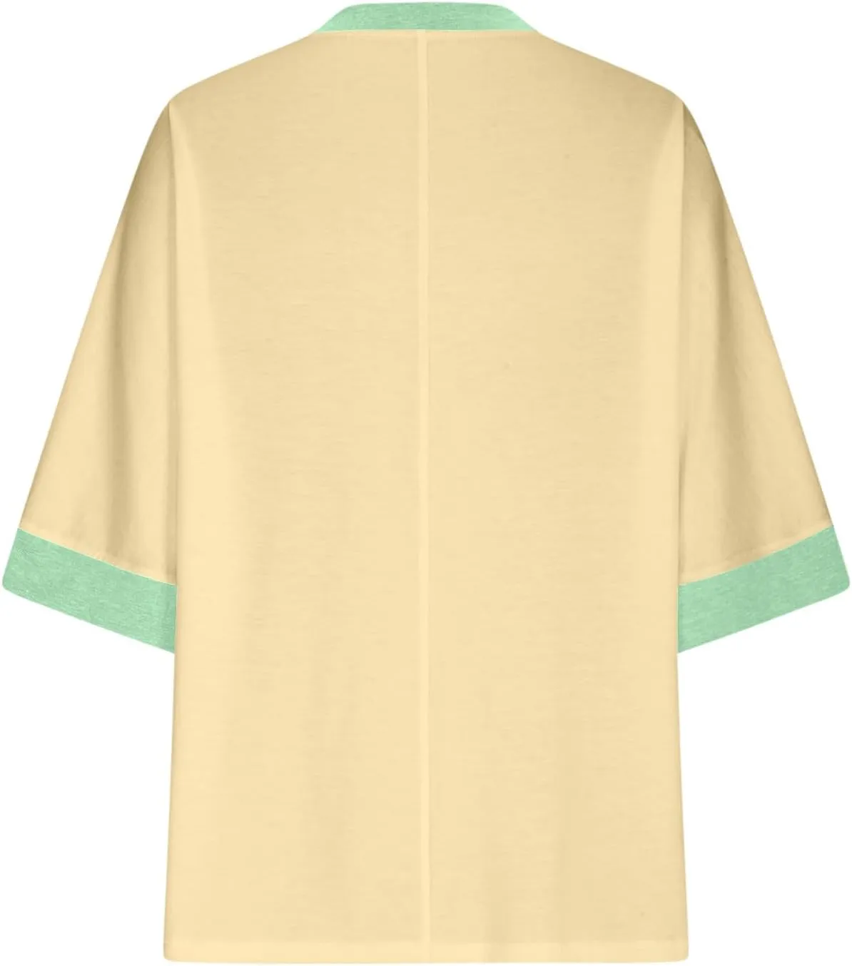 Women Oversized Color Block 3/4 Sleeve T Shirt Crewneck Patchwork Split Hem Shirt Casual Loose Summer Tee Tops