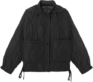 Women Quilted Jacket Zip Up Oversized Warm Winter Coats Stand Collar Lightweight Puffer Jacket Padded Down Coat Outwear