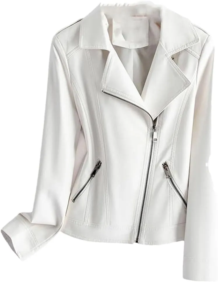 Women Red Split Sheepskin Jackets Zipper Short Full Sleeve Moto Biker Jackets Leather Coats