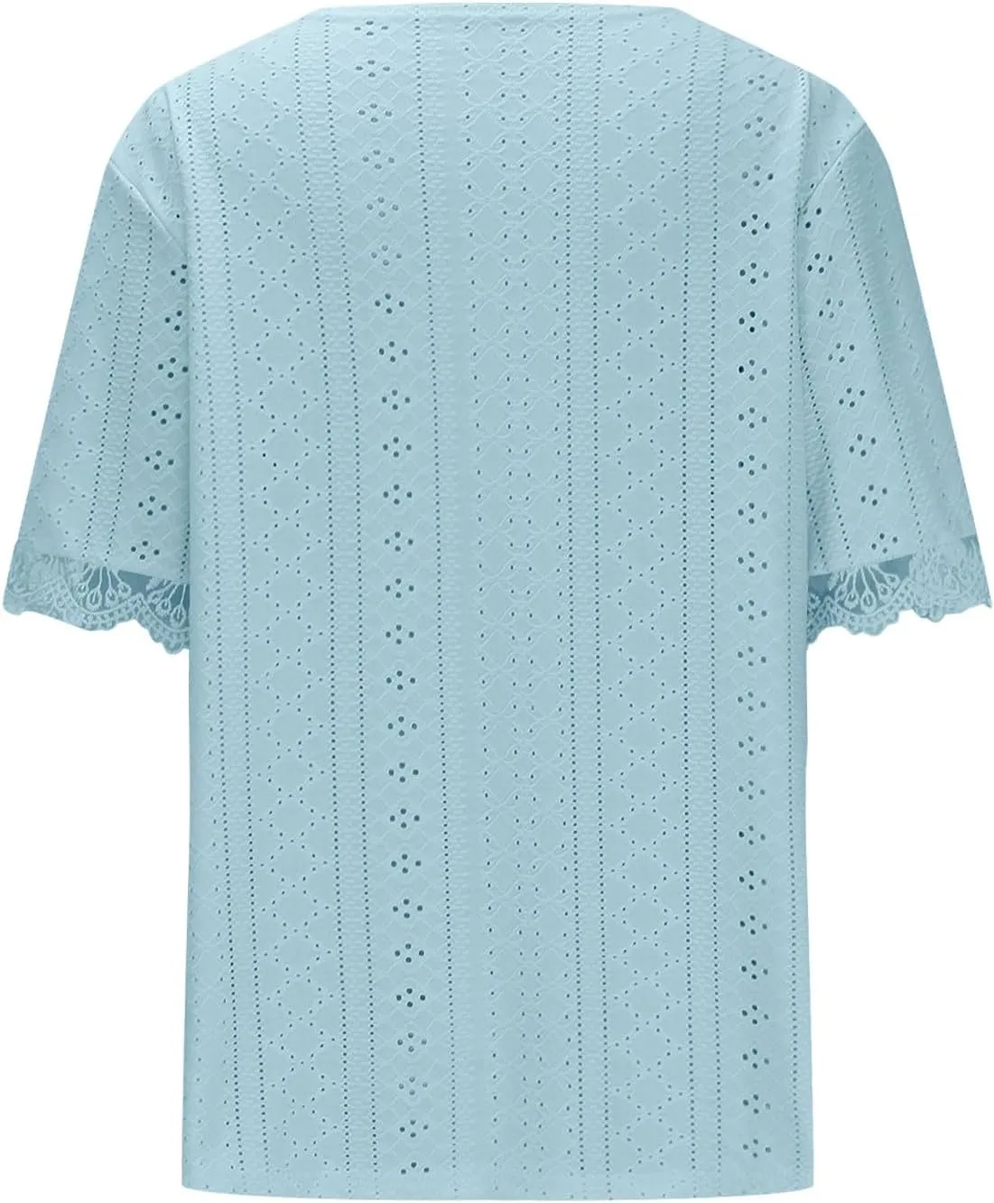 Women Short Sleeve Tops Summer V Neck Button Shirts Lace Blouse Comfy Tshirt Eyelet Tees Boho T-shirt Loose T Shirt