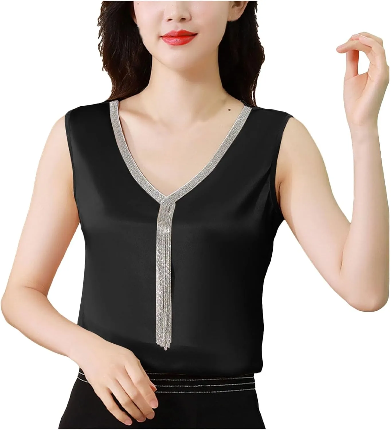 Women Summer Fashion Tops Printed V Neck Sleeveless Shirts Casual Loose Comfortable Camisole Tops Backless Top