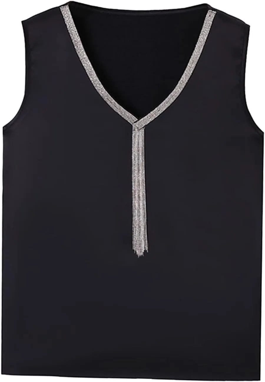 Women Summer Fashion Tops Printed V Neck Sleeveless Shirts Casual Loose Comfortable Camisole Tops Backless Top
