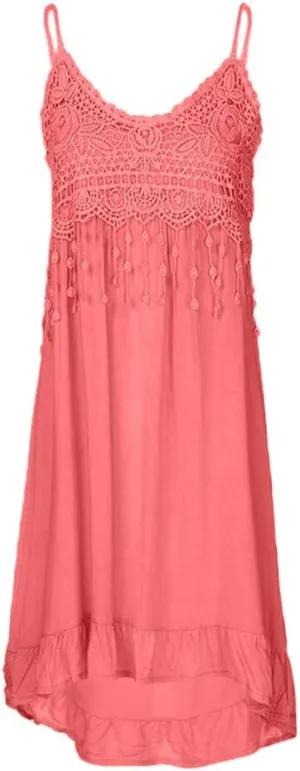 Women Summer Halter Dresses Embroidered Eyelet Floral Printed Tassel Midi Dress Plain Ruffle Hem Cute Sundress