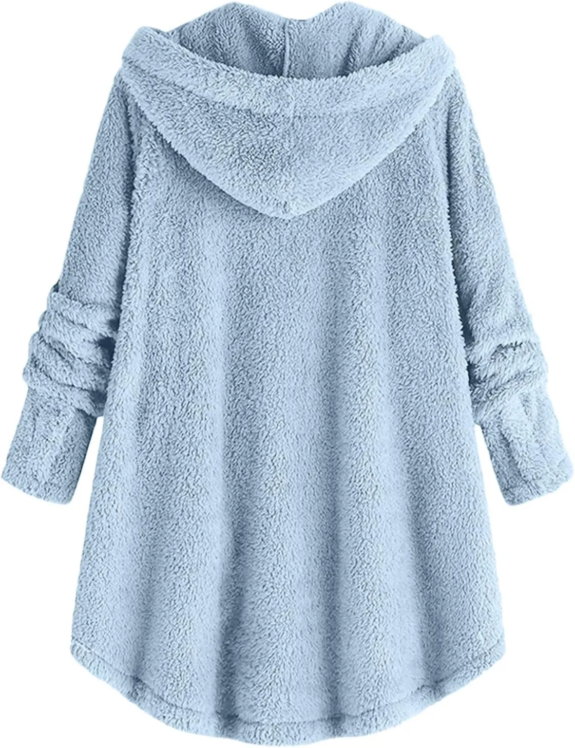 Women Winter Plush Coats Plus Size Button Hooded Cardigan Coat Loose Casual Outerwear Fleece Wool Jacket