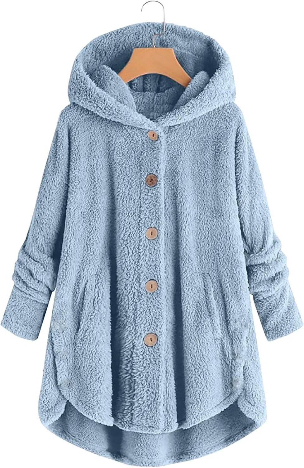 Women Winter Plush Coats Plus Size Button Hooded Cardigan Coat Loose Casual Outerwear Fleece Wool Jacket