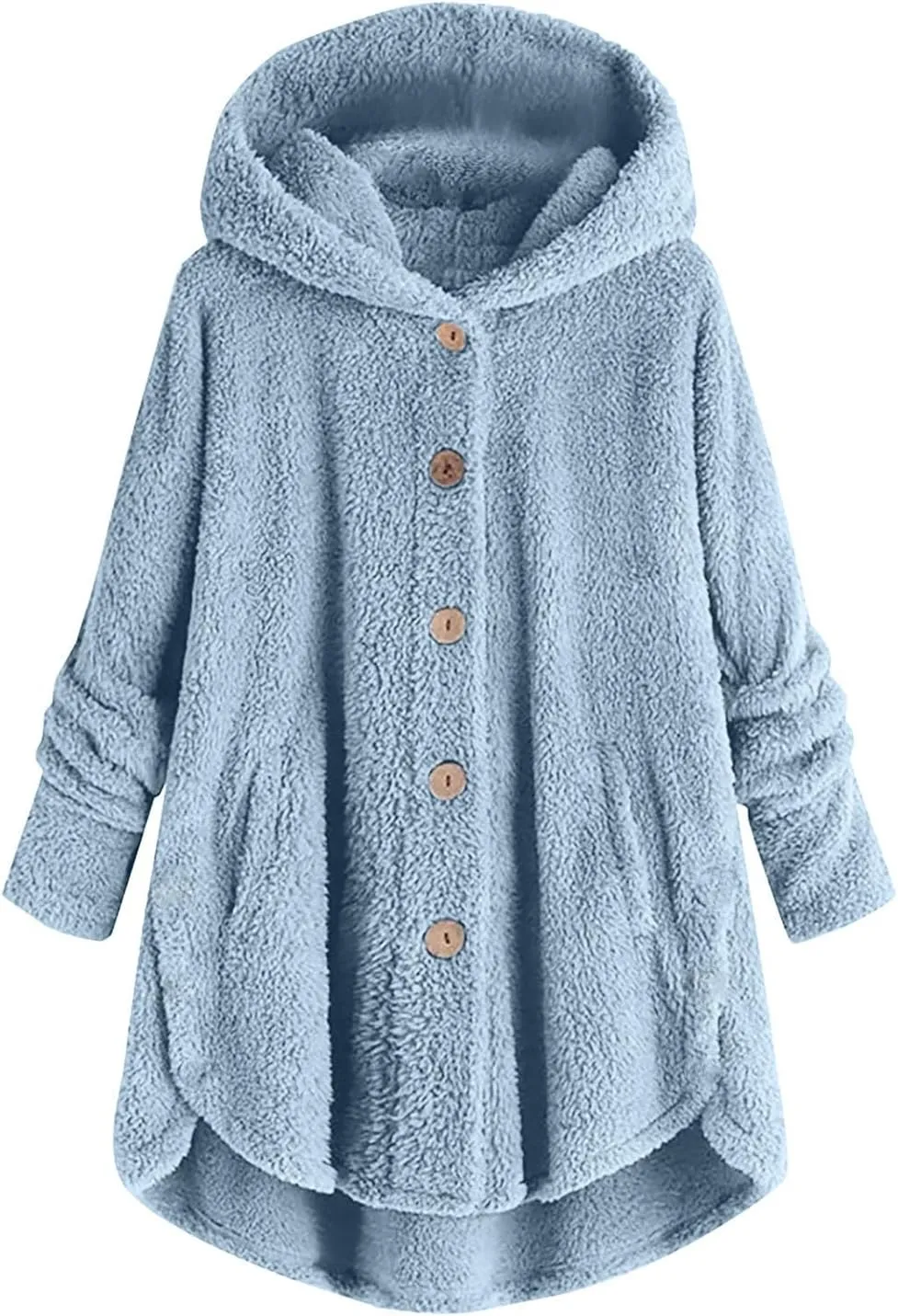 Women Winter Plush Coats Plus Size Button Hooded Cardigan Coat Loose Casual Outerwear Fleece Wool Jacket