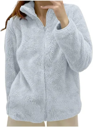 Women Winter Polar Fleece Jacket 2024 Sherpa Lined Plus Size Warm Cardigans Jackets Full Zip Stand Collar Fashion Outwear