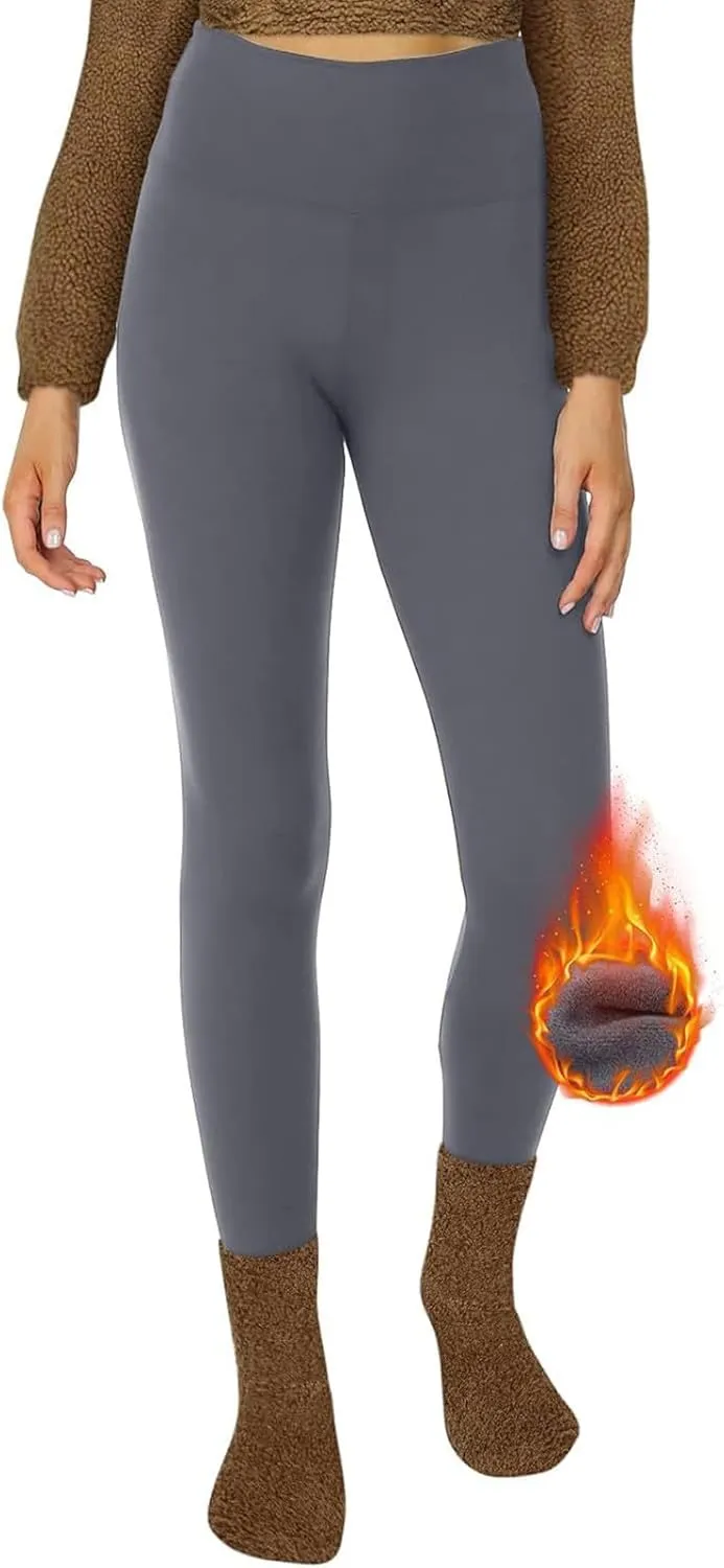 Women Winter Warm Leggings Solid Colour Thick Leggings Lined Stretchy Soft Pants High Waist Skinny Tights