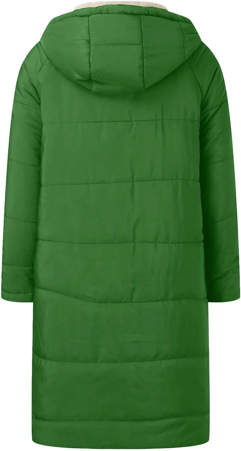 Women's 2024 Winter Fashion Clothes Oversized Fleece Long Coats Jackets Zip Up Warm Coats Long Hooded Puffer Jackets