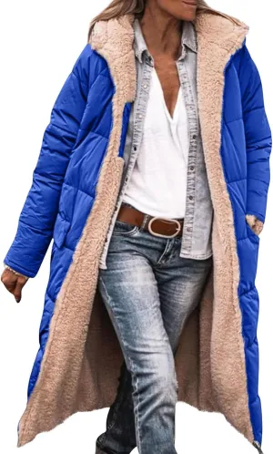 Women's 2024 Winter Fashion Clothes Oversized Fleece Long Coats Jackets Zip Up Warm Coats Long Hooded Puffer Jackets