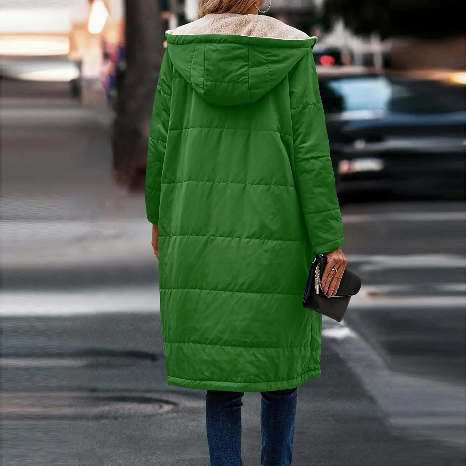Women's 2024 Winter Fashion Clothes Oversized Fleece Long Coats Jackets Zip Up Warm Coats Long Hooded Puffer Jackets