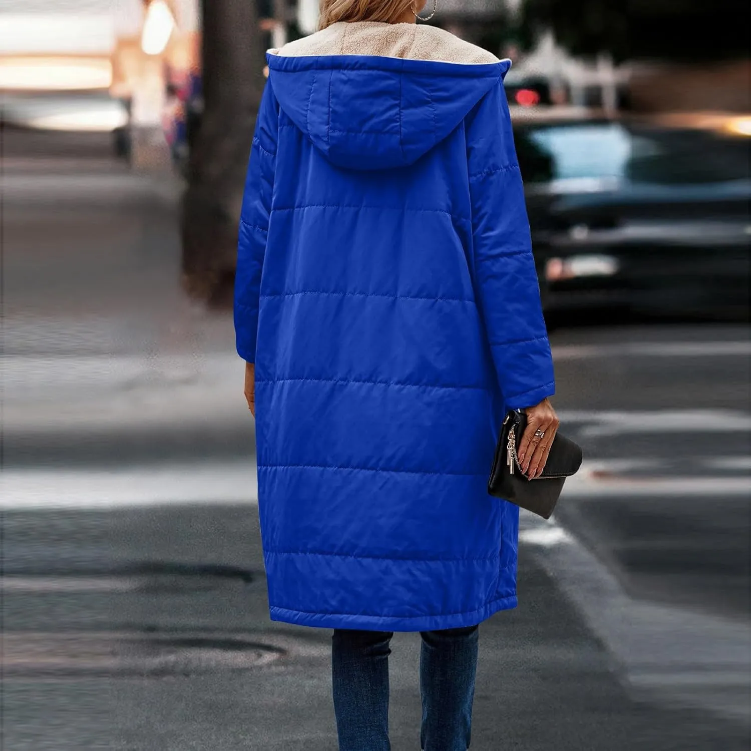 Women's 2024 Winter Fashion Clothes Oversized Fleece Long Coats Jackets Zip Up Warm Coats Long Hooded Puffer Jackets