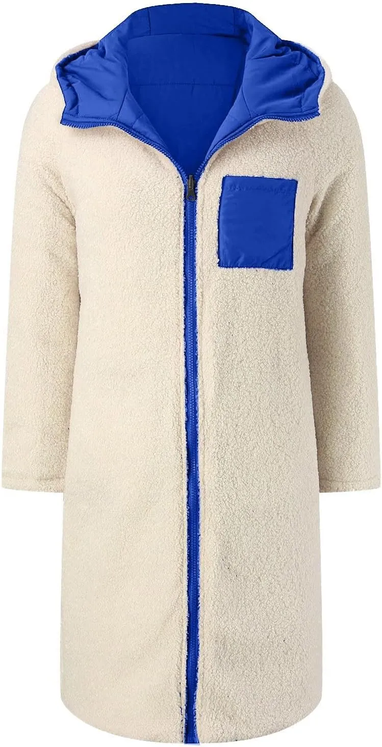 Women's 2024 Winter Fashion Clothes Oversized Fleece Long Coats Jackets Zip Up Warm Coats Long Hooded Puffer Jackets