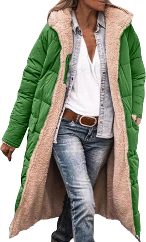 Women's 2024 Winter Fashion Clothes Oversized Fleece Long Coats Jackets Zip Up Warm Coats Long Hooded Puffer Jackets