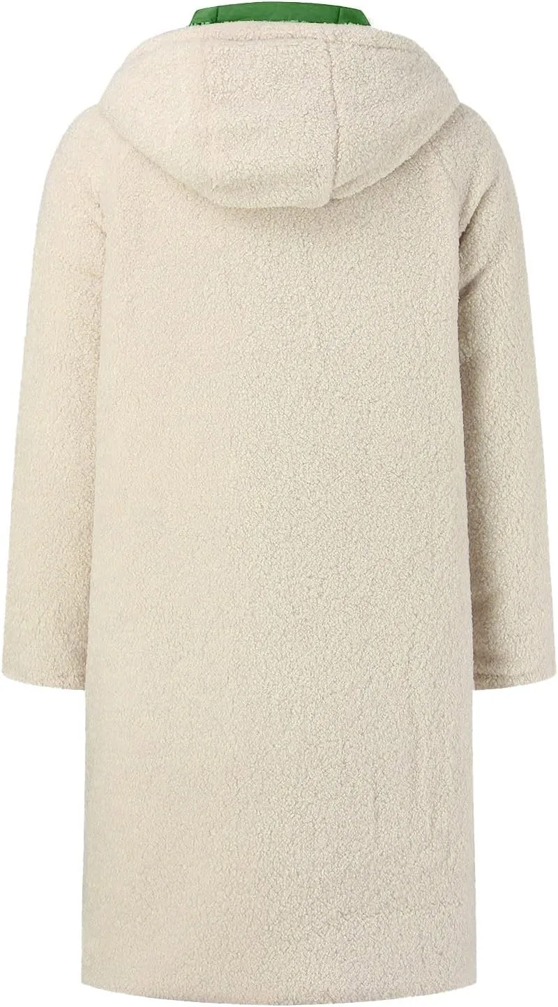 Women's 2024 Winter Fashion Clothes Oversized Fleece Long Coats Jackets Zip Up Warm Coats Long Hooded Puffer Jackets