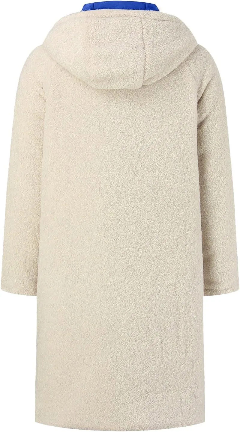 Women's 2024 Winter Fashion Clothes Oversized Fleece Long Coats Jackets Zip Up Warm Coats Long Hooded Puffer Jackets