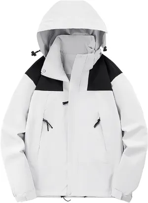 Women's Athletic Jackets Raincoat Patchwork Hooded Waterproof Soft Shell Jackets Womens Windproof Hiking Raincoat