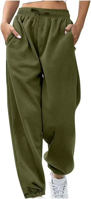 Womens Baggy Sweatpants High Waisted Pants Lounge Fleece Jogger Sweatpants Cinch Bottom Sweat Pant with Pocket