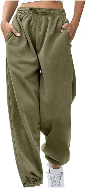 Womens Baggy Sweatpants High Waisted Pants Lounge Fleece Jogger Sweatpants Cinch Bottom Sweat Pant with Pocket