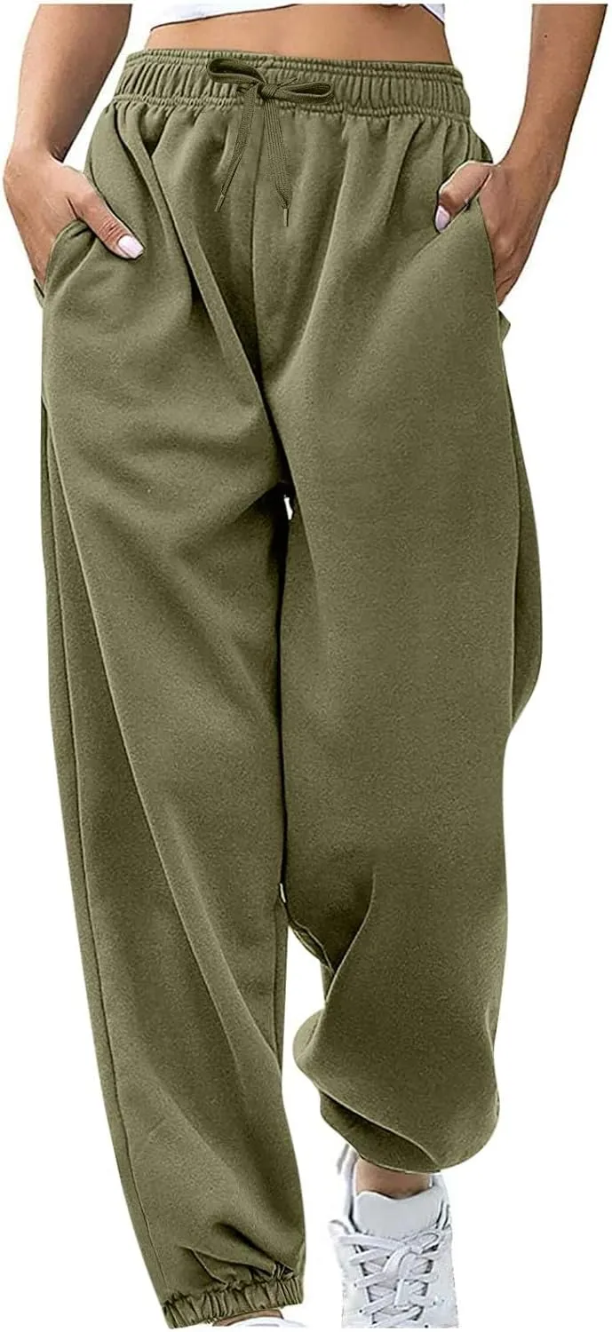 Womens Baggy Sweatpants High Waisted Pants Lounge Fleece Jogger Sweatpants Cinch Bottom Sweat Pant with Pocket
