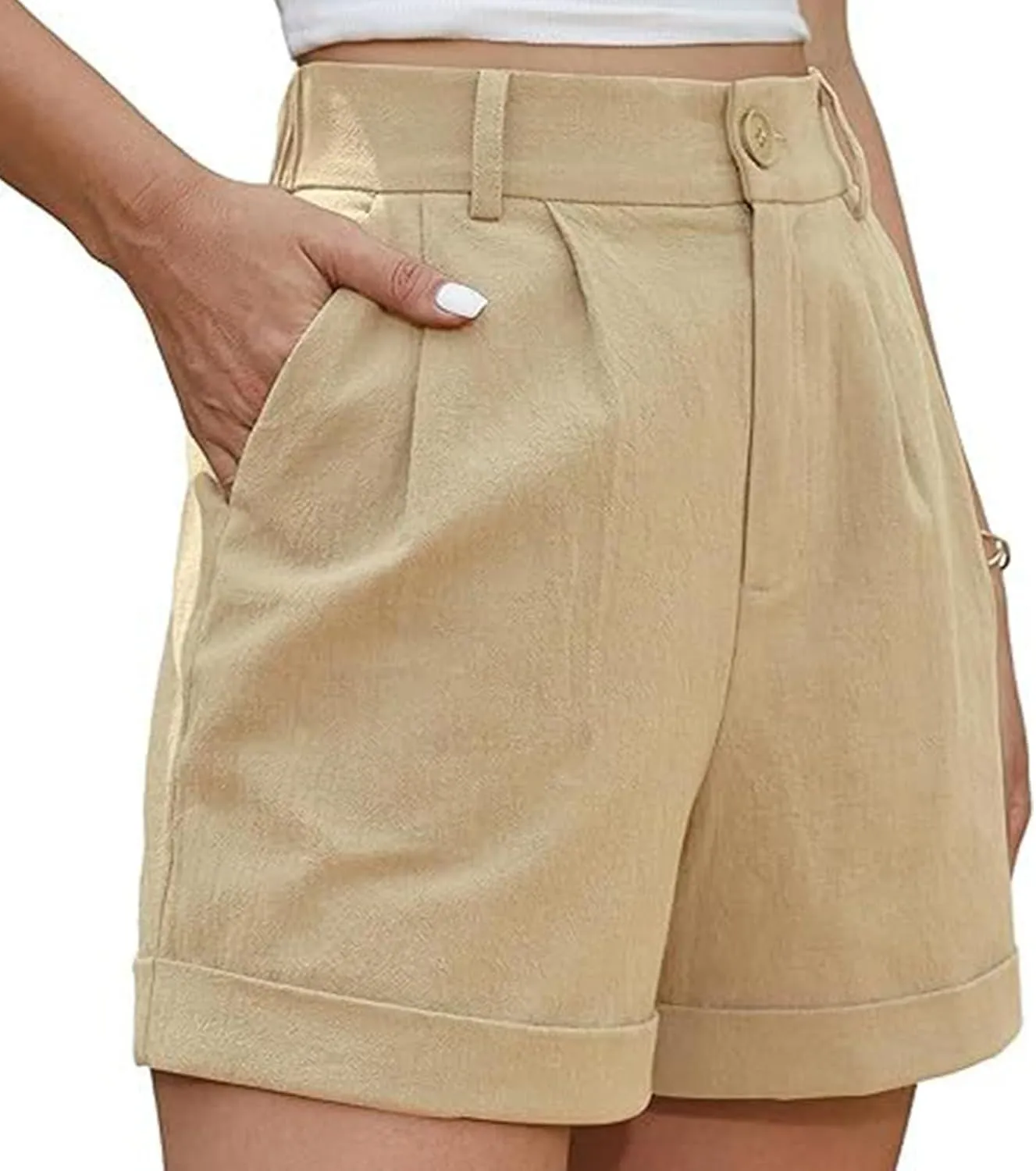Womens Business Office Suit Shorts High Waisted Straight Solid Formal Work Pants Summer Lightweight Casual Capris with Pocket