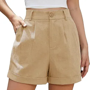 Womens Business Office Suit Shorts High Waisted Straight Solid Formal Work Pants Summer Lightweight Casual Capris with Pocket