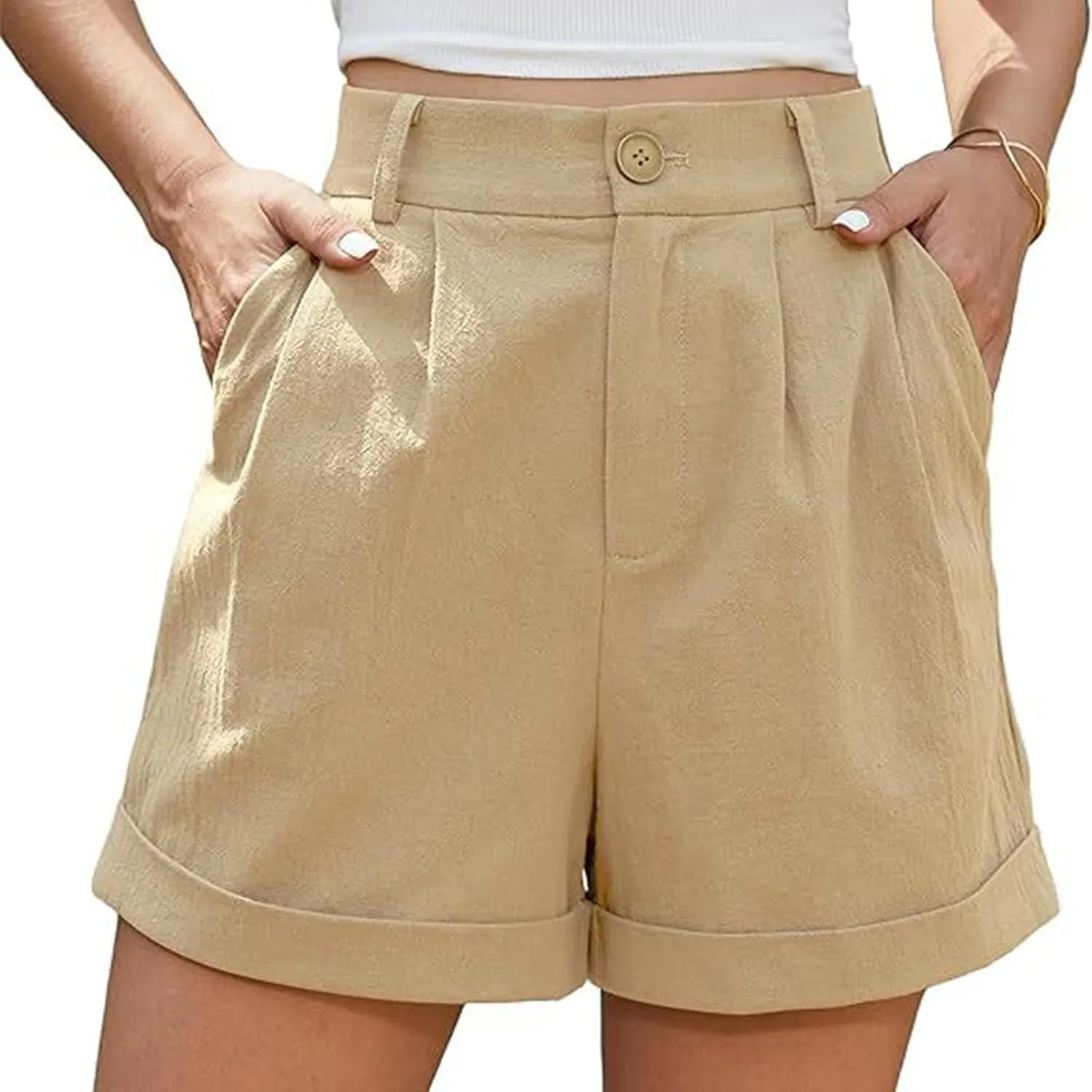 Womens Business Office Suit Shorts High Waisted Straight Solid Formal Work Pants Summer Lightweight Casual Capris with Pocket