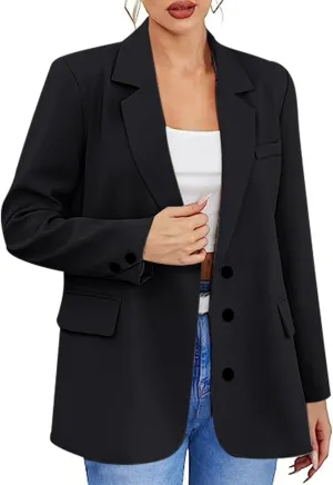 Women's Casual Oversized Blazer Long Sleeve Coat Open Front Work Office Blazer Lapel Button Jacket with Pockets
