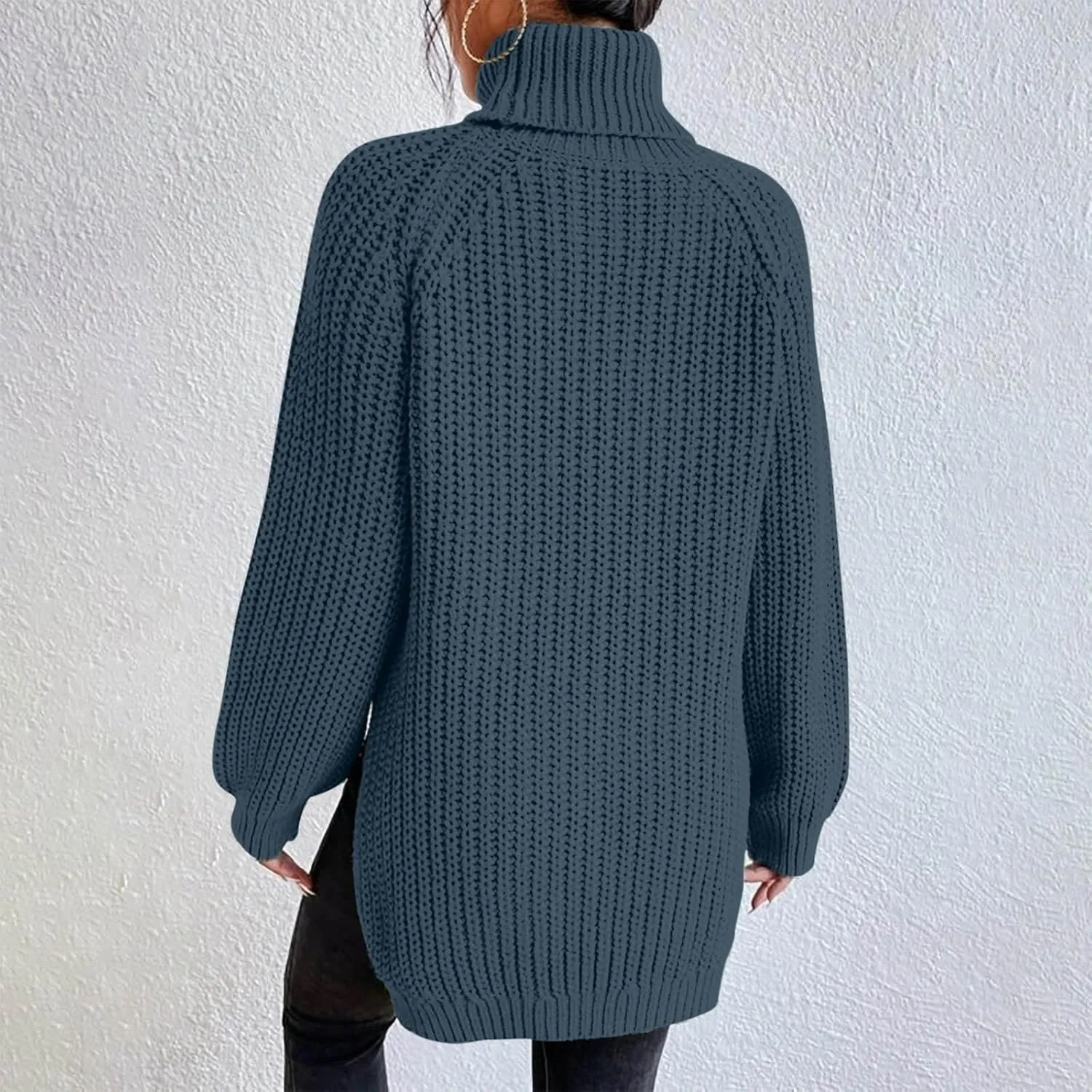 Women's Casual Sweater Turtleneck Ribbed Cable Knitted Solid Loose Sweater Comfy Fashion Pullover 2024 Fall Winter Clothes