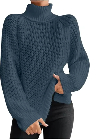 Women's Casual Sweater Turtleneck Ribbed Cable Knitted Solid Loose Sweater Comfy Fashion Pullover 2024 Fall Winter Clothes