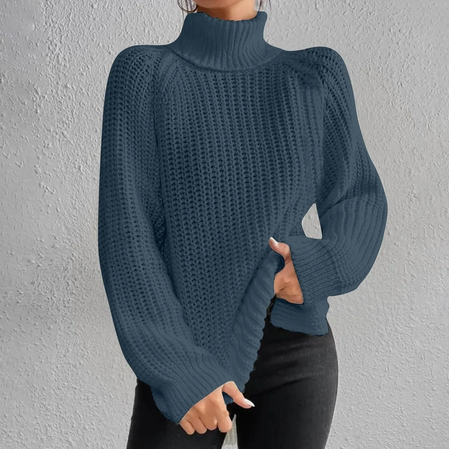 Women's Casual Sweater Turtleneck Ribbed Cable Knitted Solid Loose Sweater Comfy Fashion Pullover 2024 Fall Winter Clothes