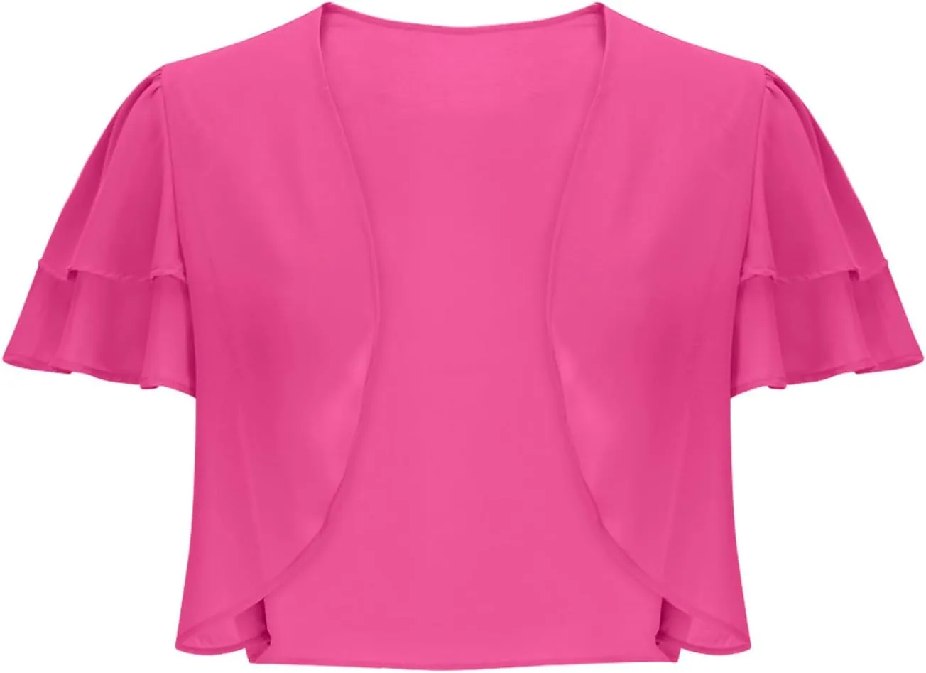 Womens Chiffon Shrug Shawl and Wraps Dressy Evening Prom Party Short Sleeve Cape Cropped Open Front Bolero Cardigans