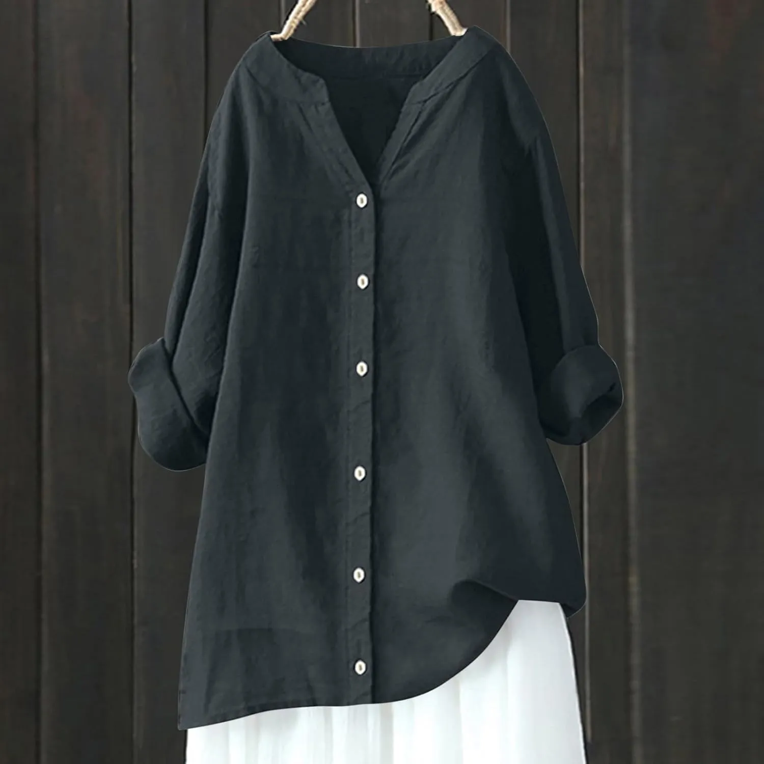 Women's Cotton Linen Button Down Shirts Summer Blouse Long Sleeve V Neck Loose Gauze Tunic Casual Beach Clothes 2025