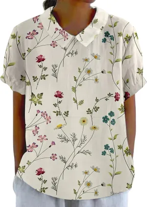 Womens Cute Autumn Tops and Blouses And Linen Loose Large Size Thin Lapel Shirt Short Long Sleeve Button Down Blouses