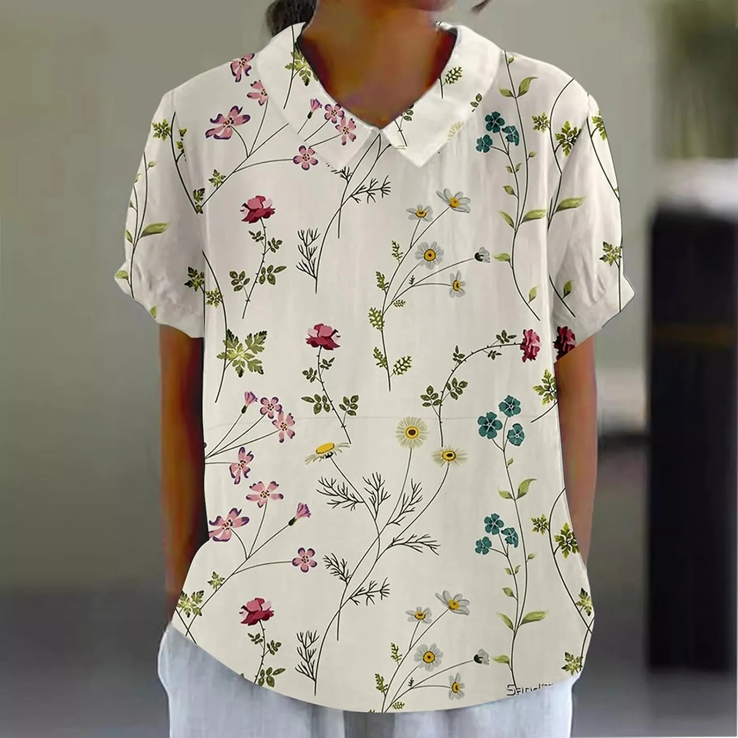 Womens Cute Autumn Tops and Blouses And Linen Loose Large Size Thin Lapel Shirt Short Long Sleeve Button Down Blouses