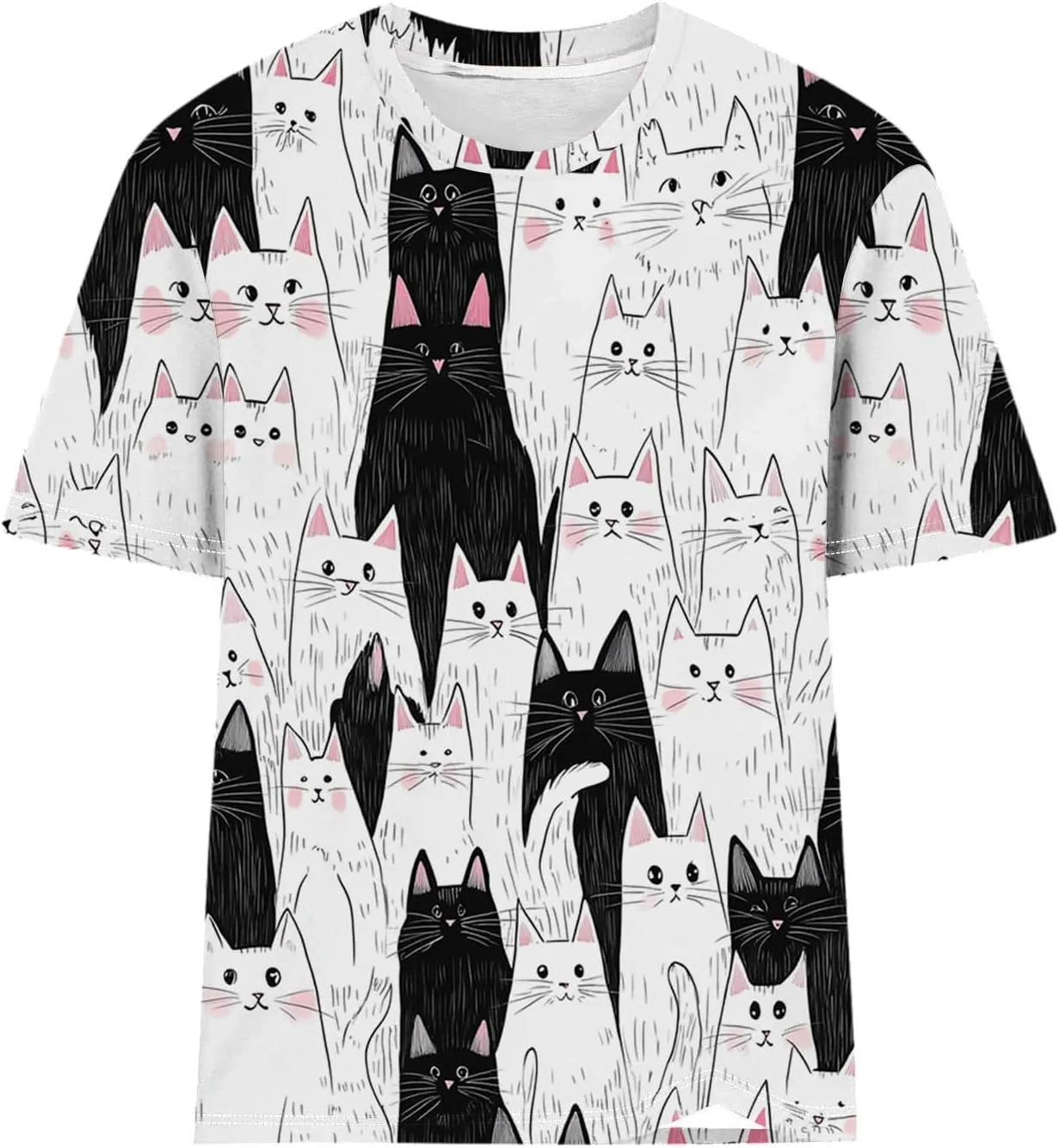 Women's Cute Cat Printed Summer Tops Loose Fit Basic Crewneck Short Sleeve Tunic T-Shirts Trendy Casual Graphic Tees Blouse