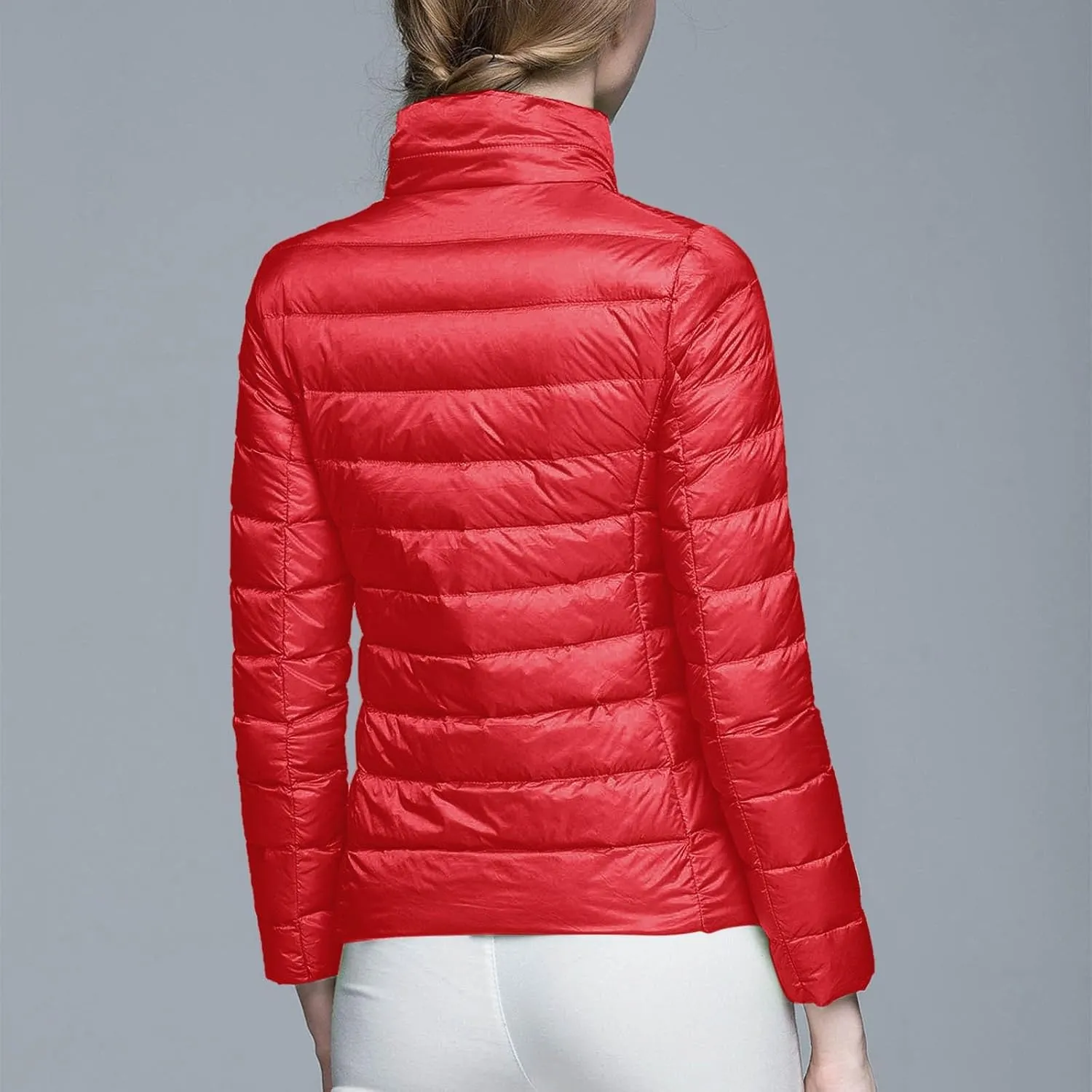 Women's Down Jackets & Parkas Warm Packable Lightweight Winter Quilted Jacket Stand Collar Slim Fit Cropped Puffer Jackets