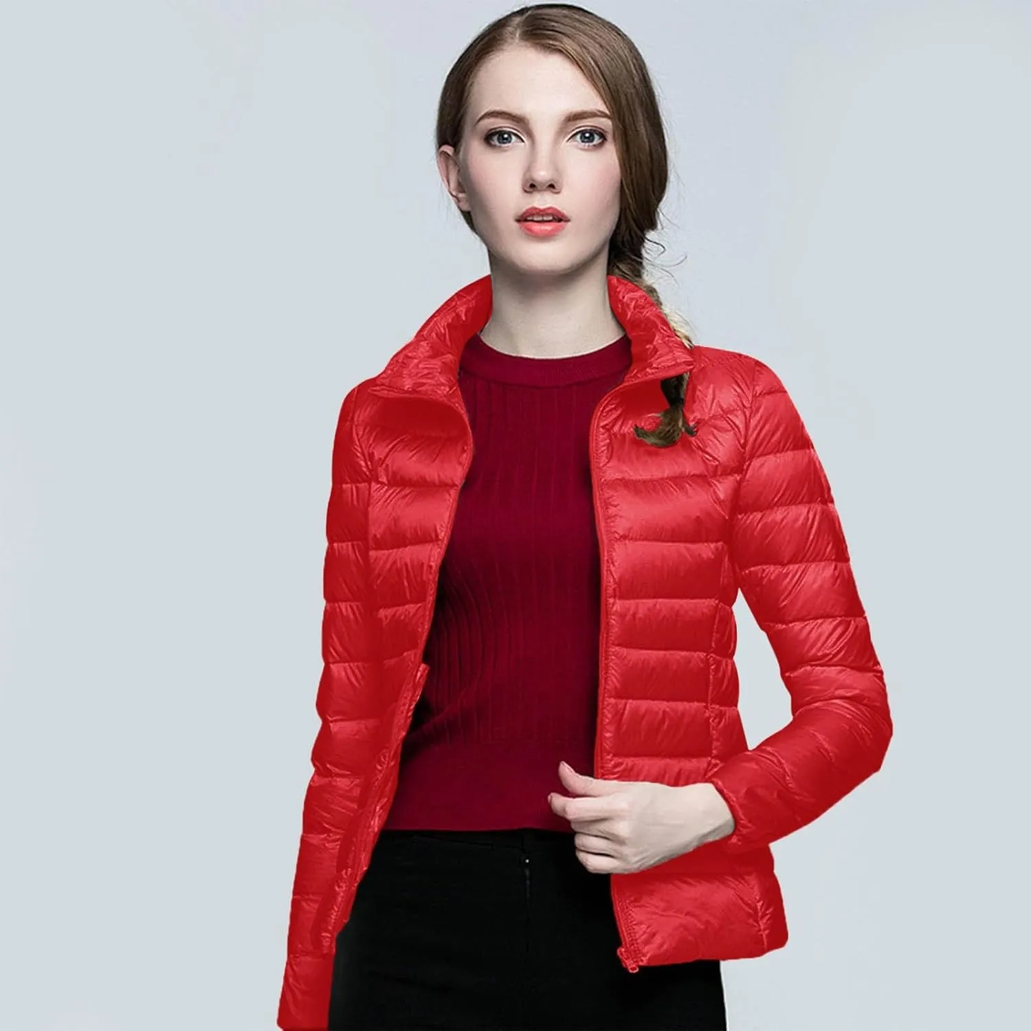 Women's Down Jackets & Parkas Warm Packable Lightweight Winter Quilted Jacket Stand Collar Slim Fit Cropped Puffer Jackets