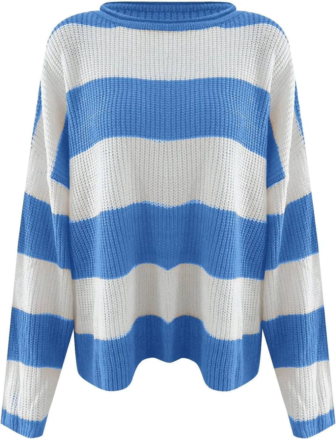 Women's Fall Long Sleeve Crew Neck Striped Color Block Comfy Loose Oversized Knitted Pullover Sweater 2025