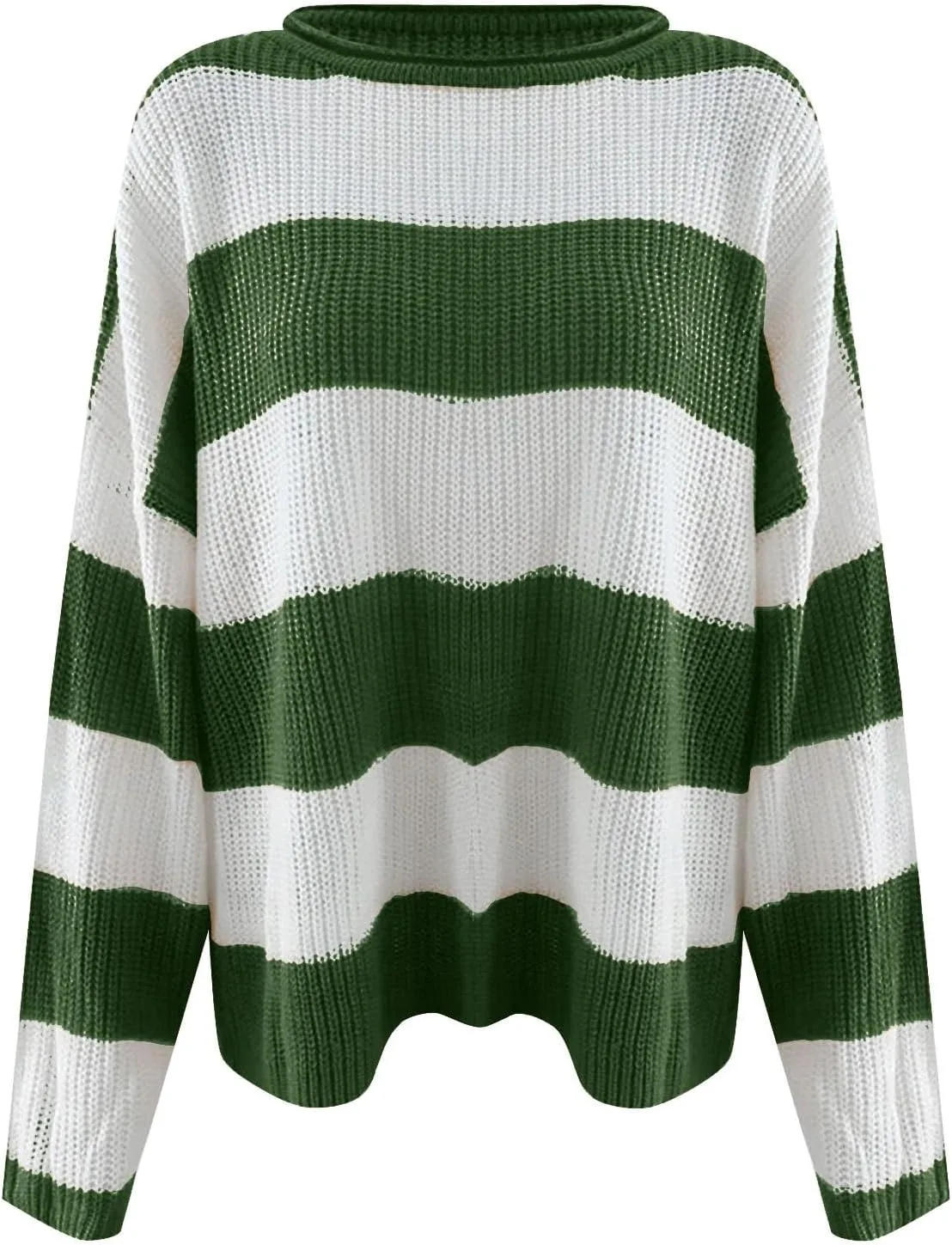 Women's Fall Long Sleeve Crew Neck Striped Color Block Comfy Loose Oversized Knitted Pullover Sweater 2025