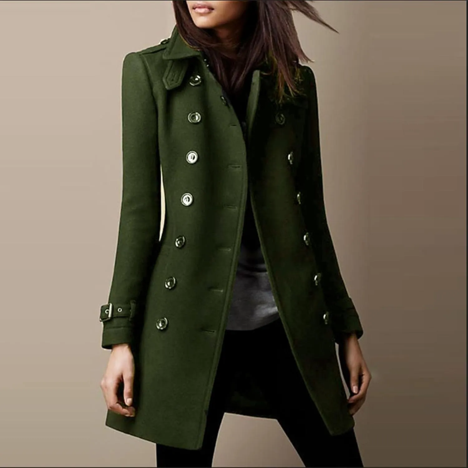 Womens Fashion Woolen Overcoat Solid Color Windbreaker 2025 Fall Winter Trench Coat Lapel Button Jacket Long Coats