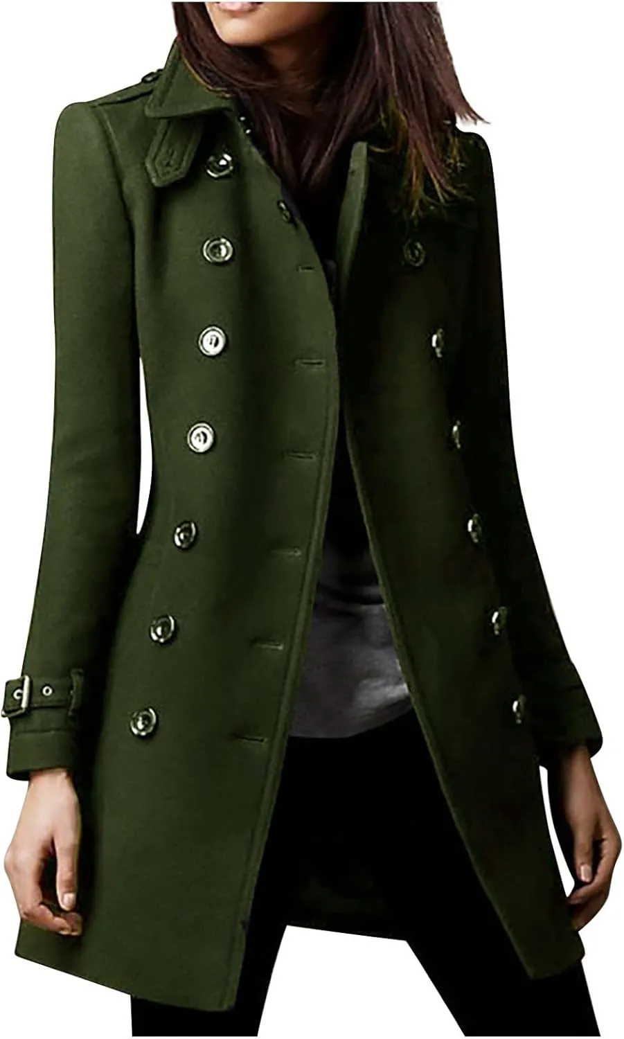 Womens Fashion Woolen Overcoat Solid Color Windbreaker 2025 Fall Winter Trench Coat Lapel Button Jacket Long Coats