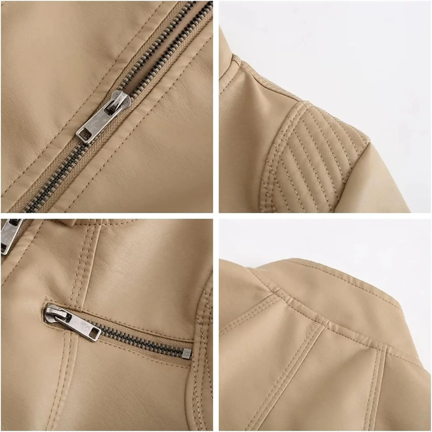 Women's Faux Leather Moto Biker Jacket With Zipper Spring Autumn Black Red Coffee Motorcycle Jacket