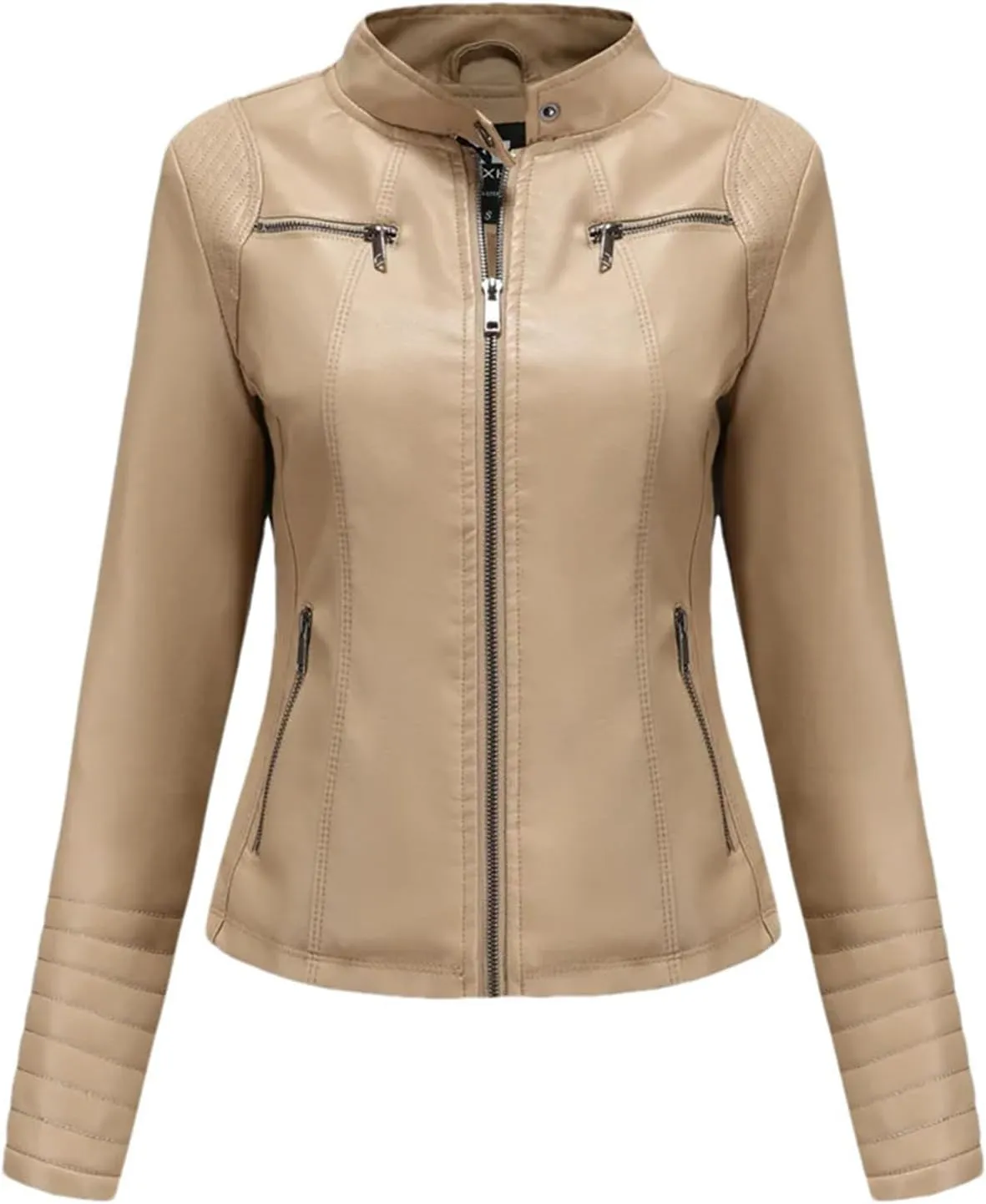 Women's Faux Leather Moto Biker Jacket With Zipper Spring Autumn Black Red Coffee Motorcycle Jacket